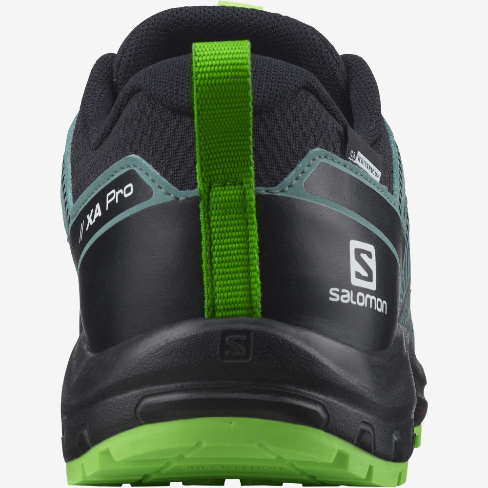 Kids' Salomon XA PRO V8 CLIMASALOMON™ WATERPROOF Hiking Boots Black/Green | NUJD-03586