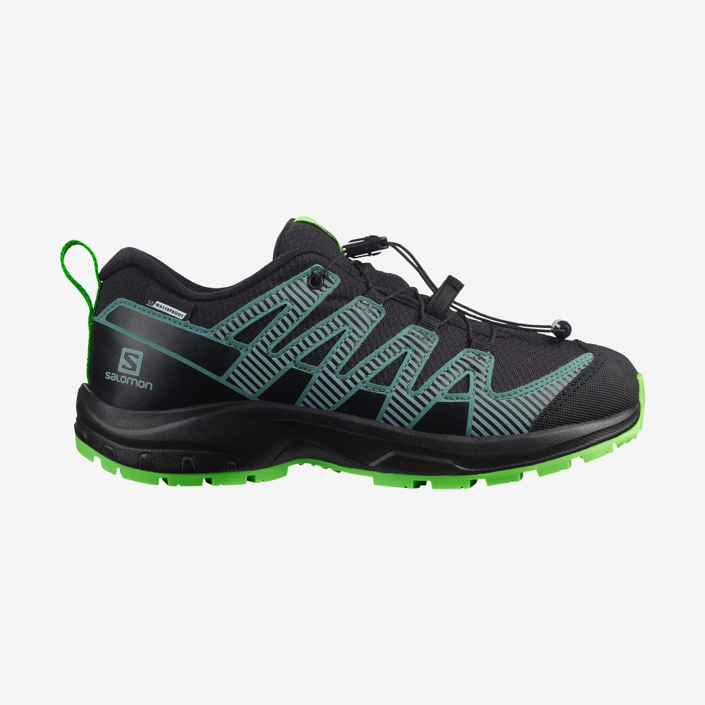 Kids\' Salomon XA PRO V8 CLIMASALOMON™ WATERPROOF Hiking Boots Black/Green | NUJD-03586