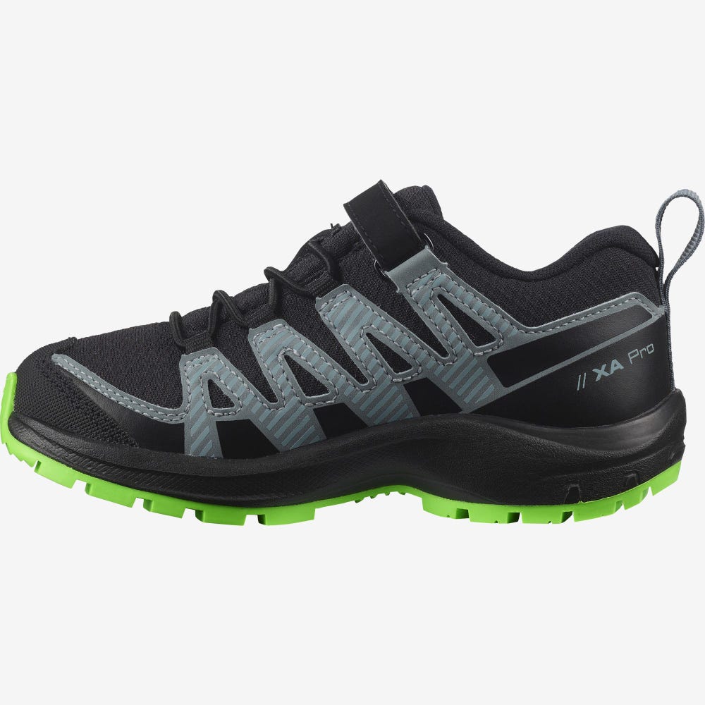 Kids' Salomon XA PRO V8 CLIMASALOMON™ WATERPROOF Trail Running Shoes Black/Green | NYXA-63254