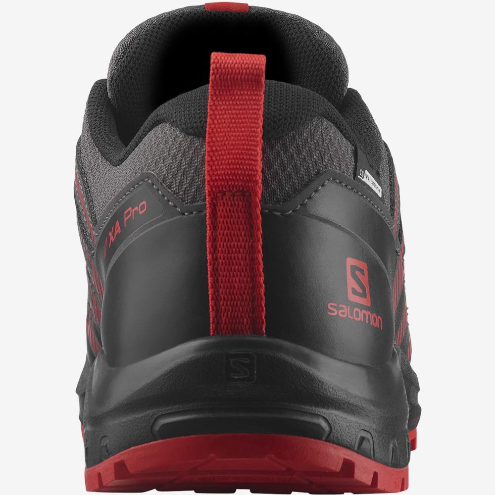 Kids' Salomon XA PRO V8 CLIMASALOMON™ WATERPROOF Trail Running Shoes Grey/Black/Red | QJBU-76851