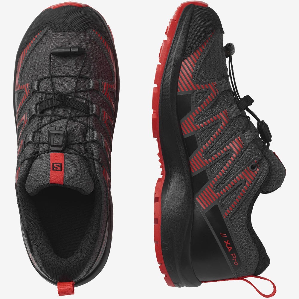 Kids' Salomon XA PRO V8 CLIMASALOMON™ WATERPROOF Hiking Boots Grey/Black/Red | QWUP-32546