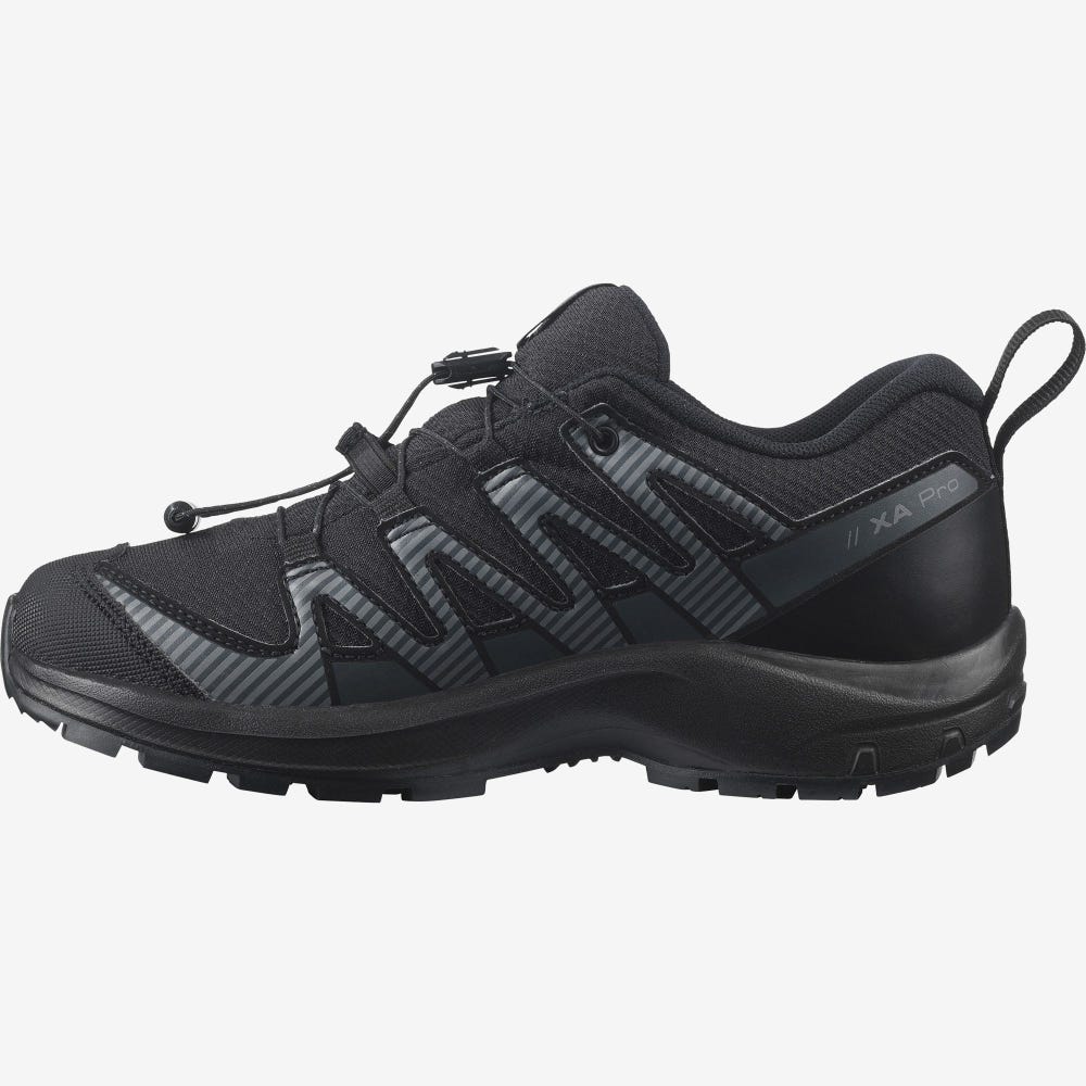 Kids' Salomon XA PRO V8 CLIMASALOMON™ WATERPROOF Trail Running Shoes Black | VJSE-70941