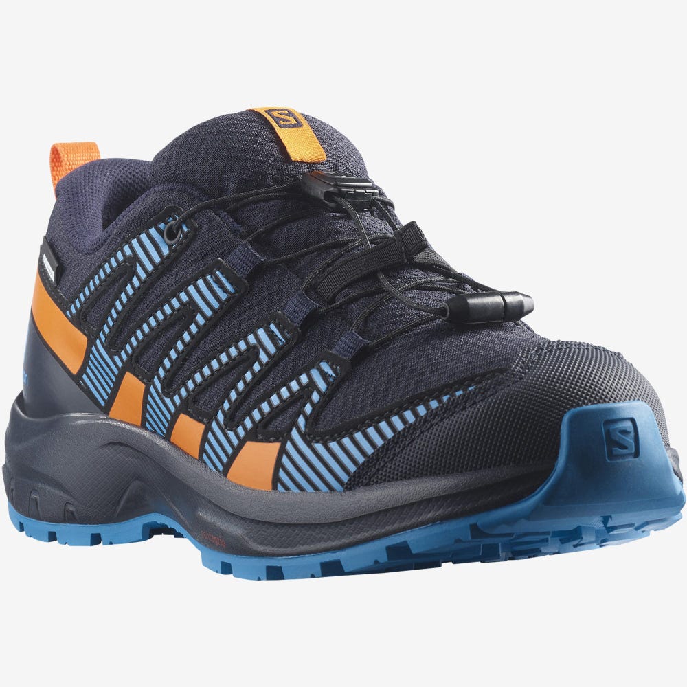 Kids' Salomon XA PRO V8 CLIMASALOMON™ WATERPROOF Hiking Boots Navy/Orange | WHQL-70392