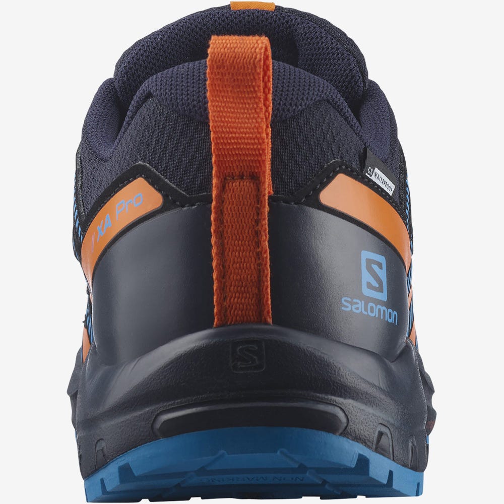 Kids' Salomon XA PRO V8 CLIMASALOMON™ WATERPROOF Hiking Boots Navy/Orange | WHQL-70392