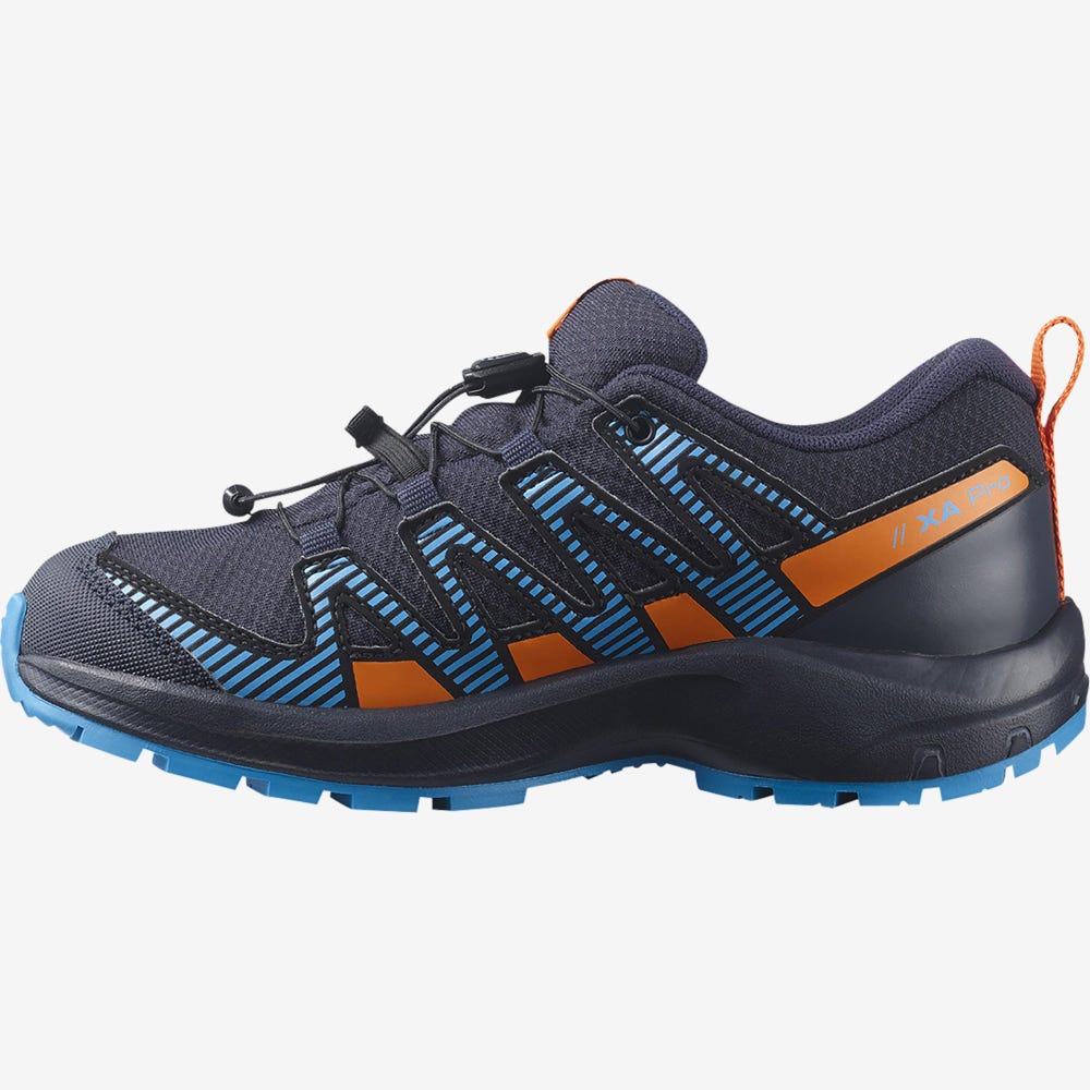 Kids' Salomon XA PRO V8 CLIMASALOMON™ WATERPROOF Hiking Boots Navy/Orange | WHQL-70392