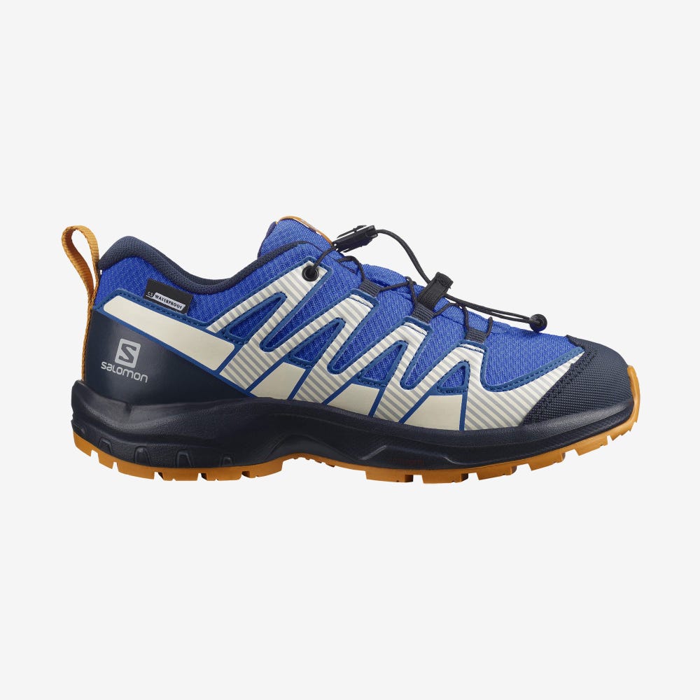 Kids\' Salomon XA PRO V8 CLIMASALOMON™ WATERPROOF Trail Running Shoes Blue/Navy | YZFN-26817