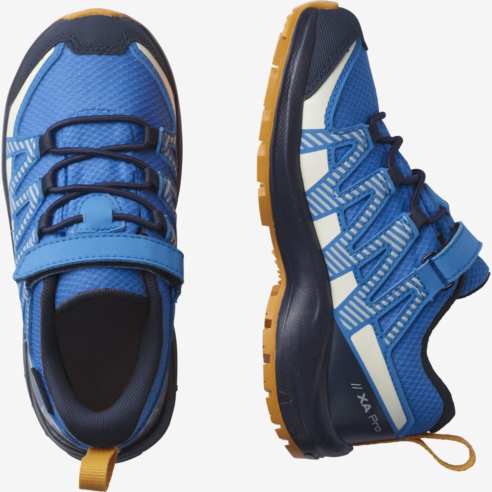 Kids' Salomon XA PRO V8 CLIMASALOMON™ WATERPROOF Hiking Boots Blue/Navy | ZSJO-52463