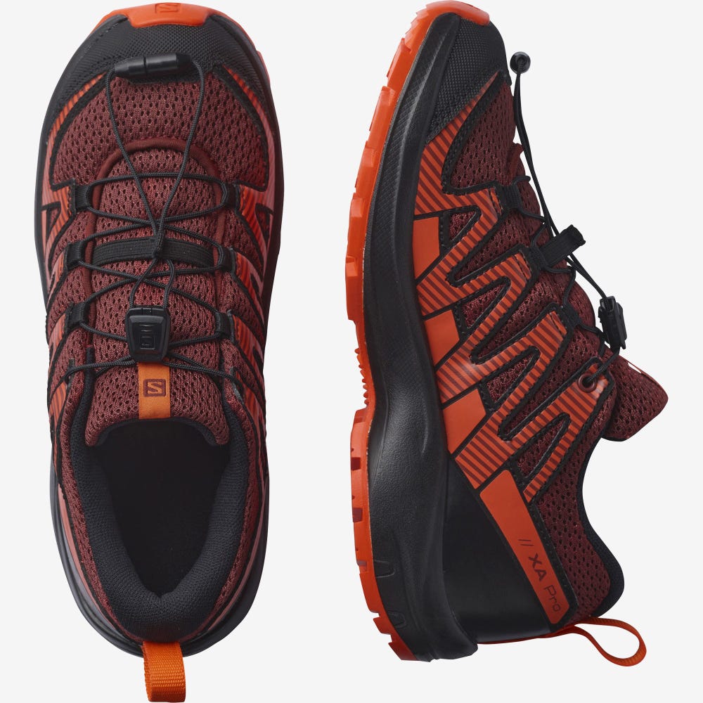 Kids' Salomon XA PRO V8 Trail Running Shoes Brown/Black/Red Orange | IJTK-29547