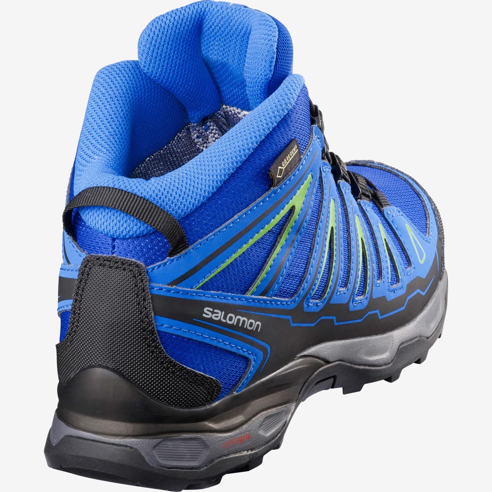 Kids' Salomon X-ULTRA MID GORE-TEX Hiking Boots Blue/Light Blue/Green | JPKM-13957