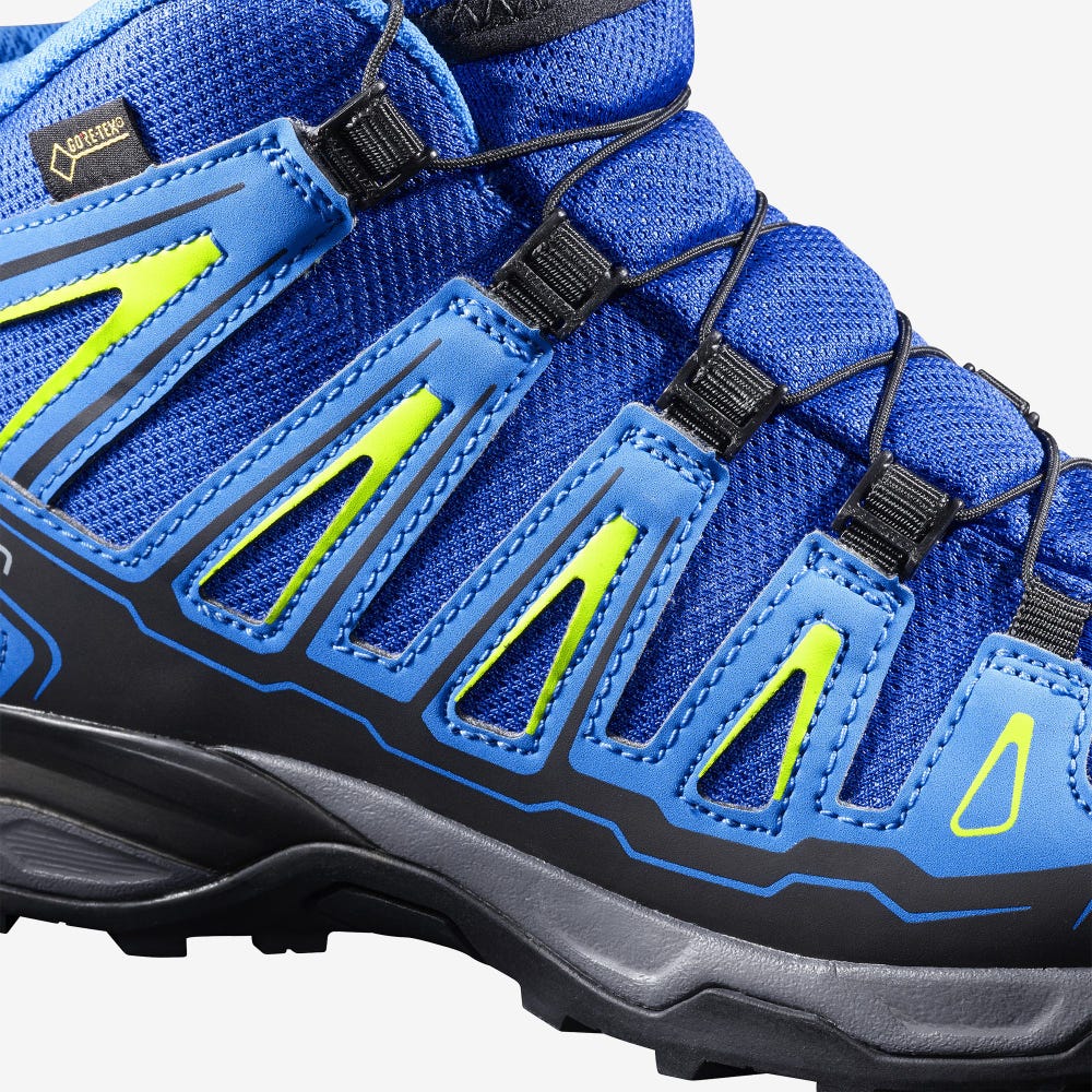 Kids' Salomon X-ULTRA MID GORE-TEX Hiking Boots Blue/Light Blue/Green | JPKM-13957