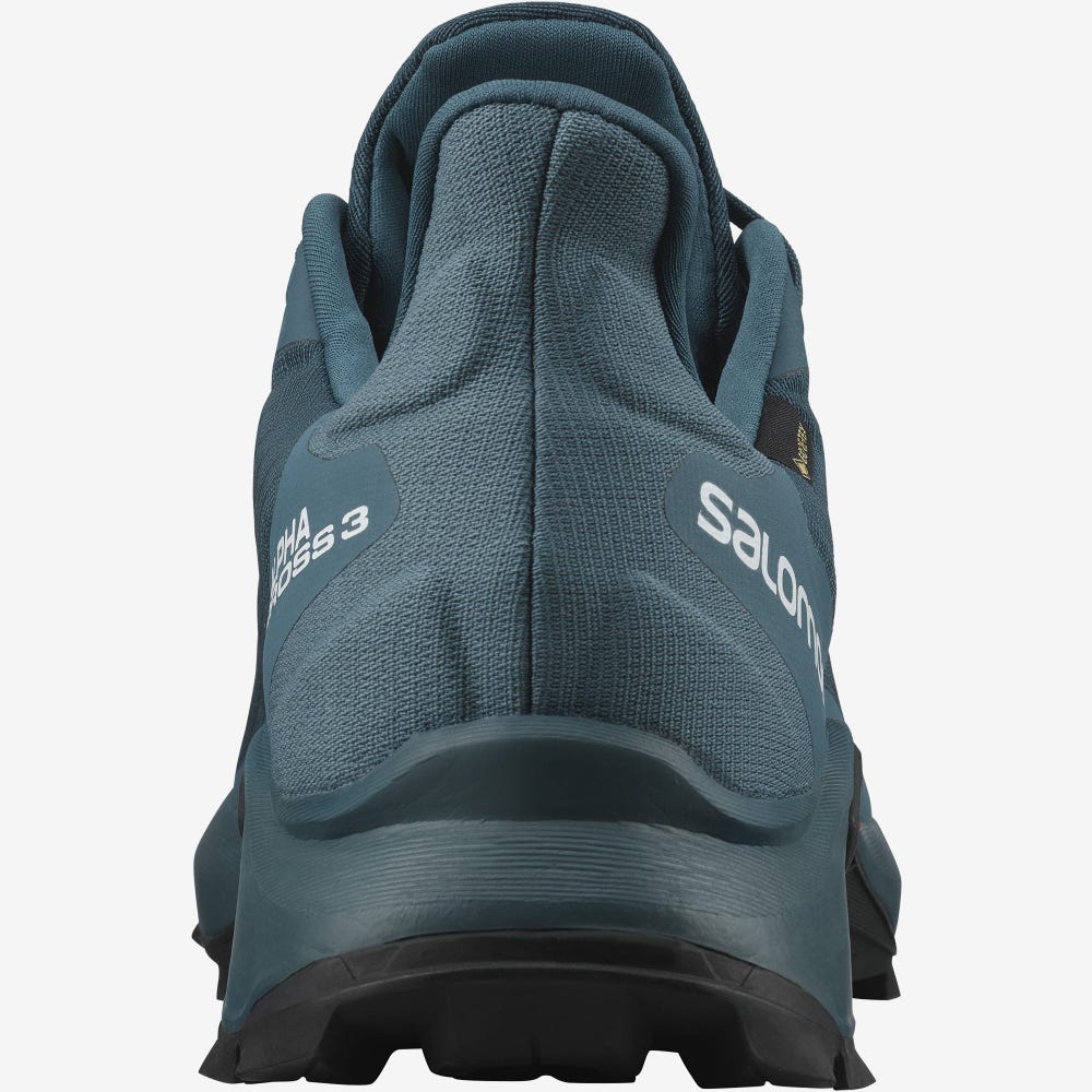 Men's Salomon ALPHACROSS 3 GORE-TEX Trail Running Shoes Blue | CBQA-81092