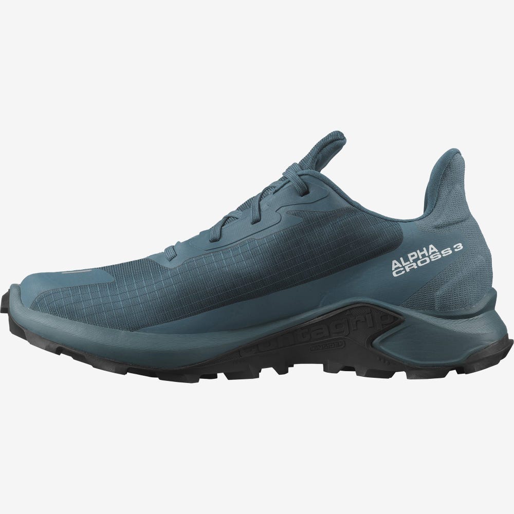 Men's Salomon ALPHACROSS 3 GORE-TEX Trail Running Shoes Blue | CBQA-81092