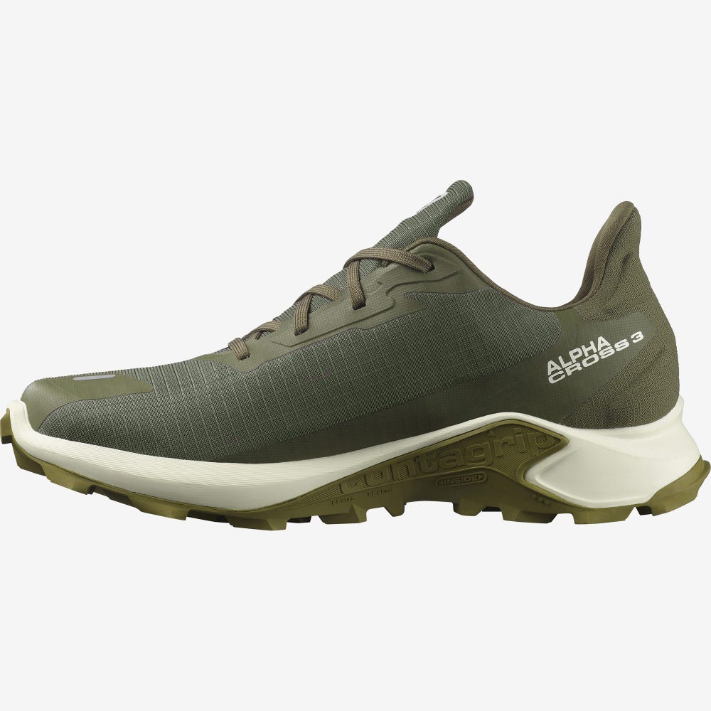 Men's Salomon ALPHACROSS 3 GORE-TEX Trail Running Shoes Olive/Light Yellow/Green | JBXV-25184