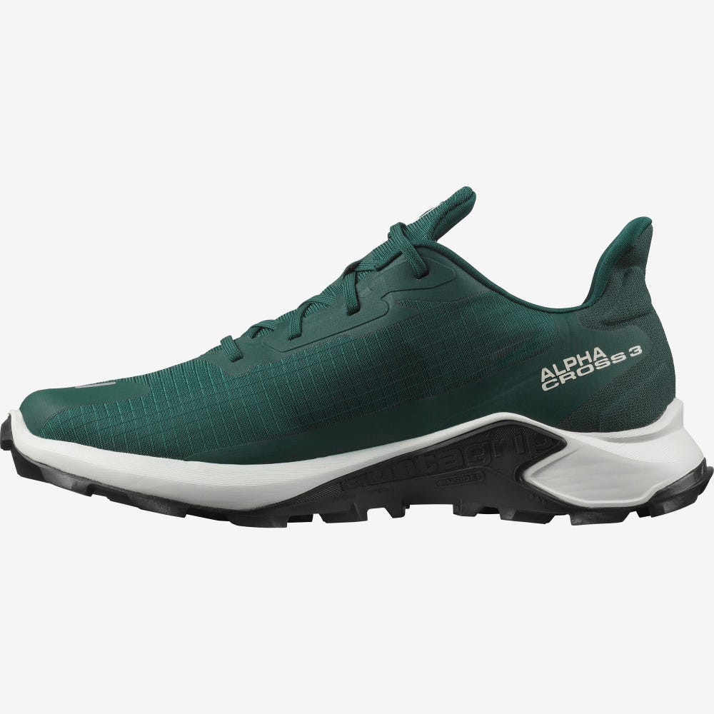 Men's Salomon ALPHACROSS 3 Trail Running Shoes Deep Green/Black | TICR-45913
