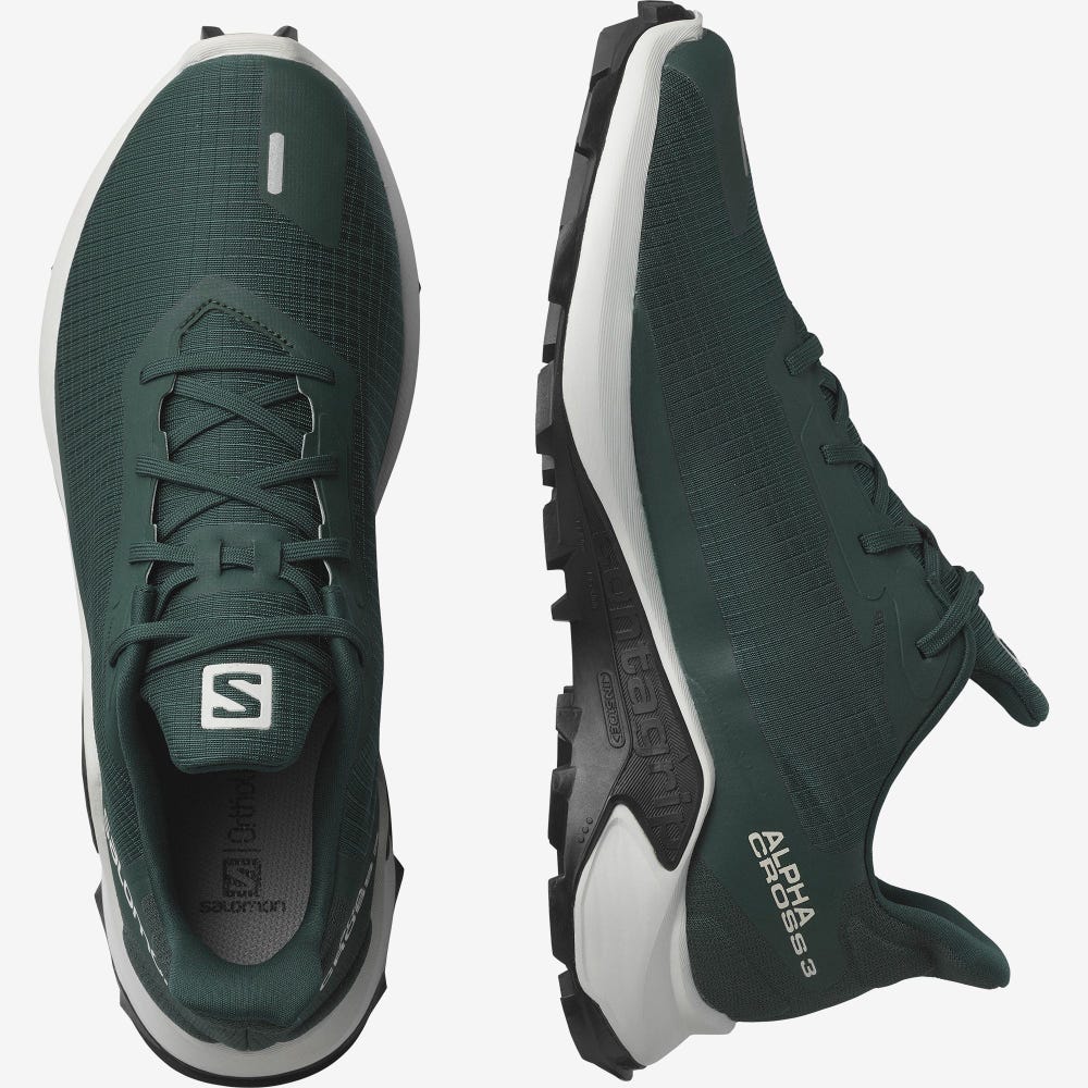 Men's Salomon ALPHACROSS 3 Trail Running Shoes Deep Green/Black | TICR-45913