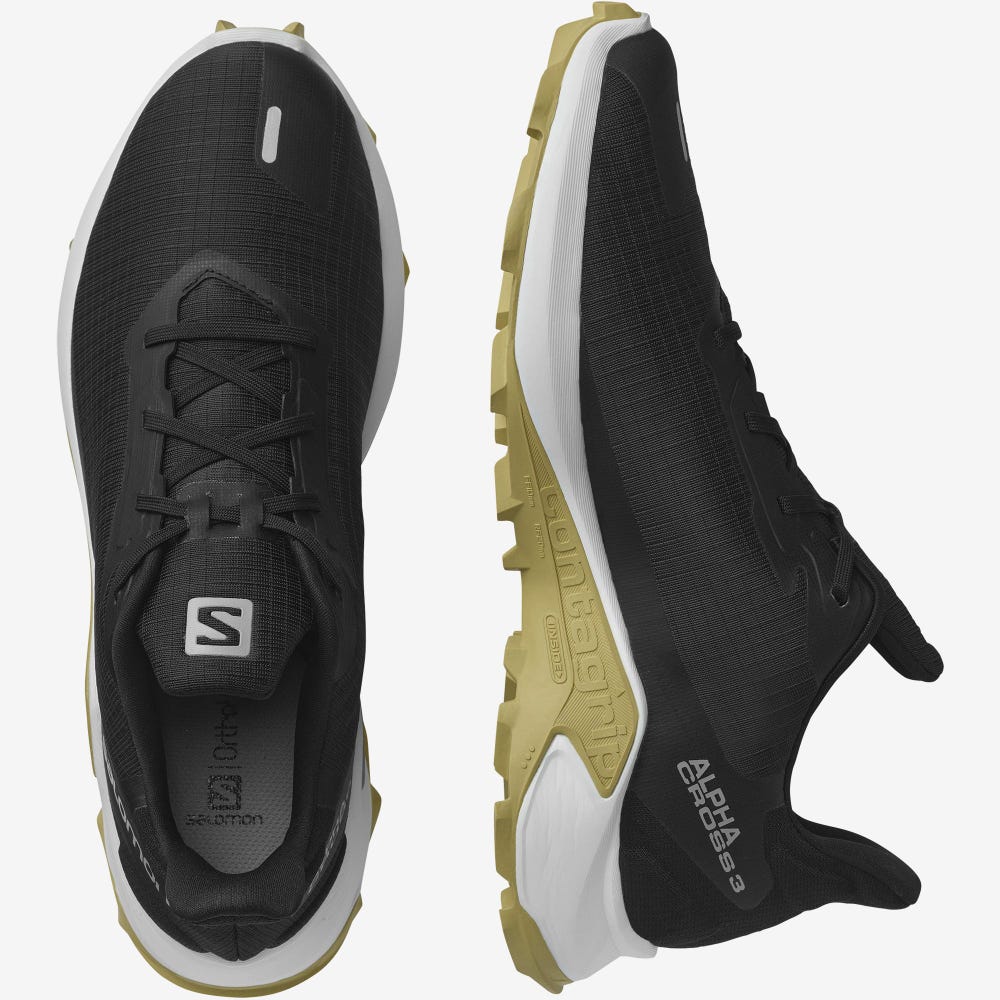 Men's Salomon ALPHACROSS 3 Trail Running Shoes Black/White/Green | ZBVP-91564