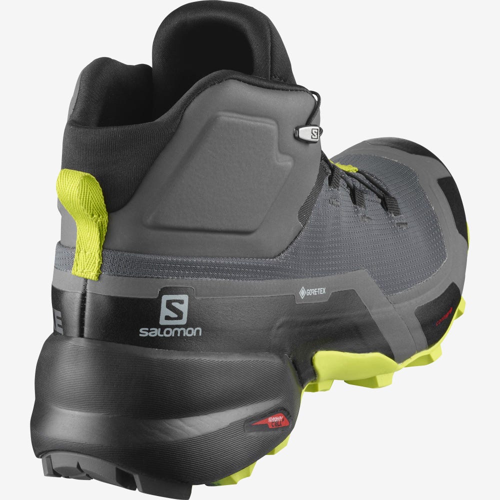 Men's Salomon CROSS HIKE MID GORE-TEX Hiking Boots Grey/Black/Light Green | VMNH-46187