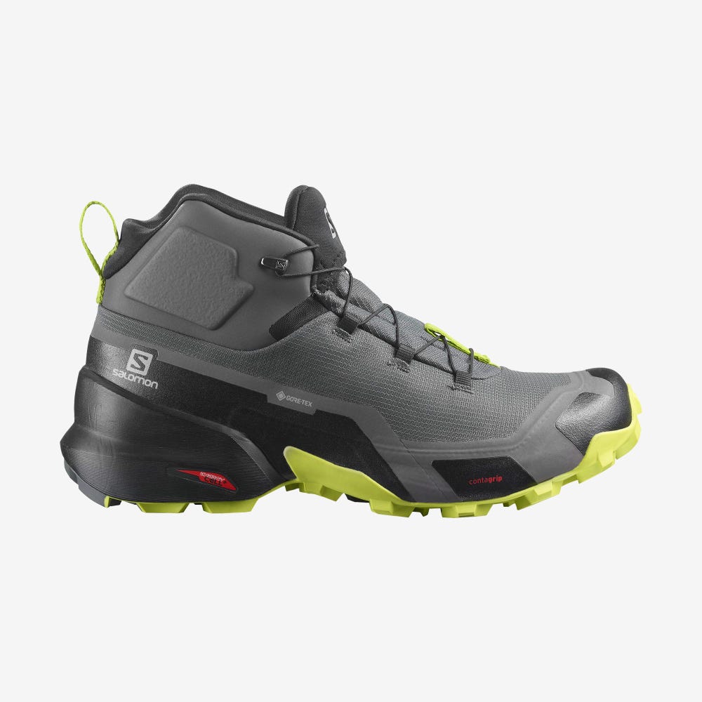 Men\'s Salomon CROSS HIKE MID GORE-TEX Hiking Boots Grey/Black/Light Green | VMNH-46187
