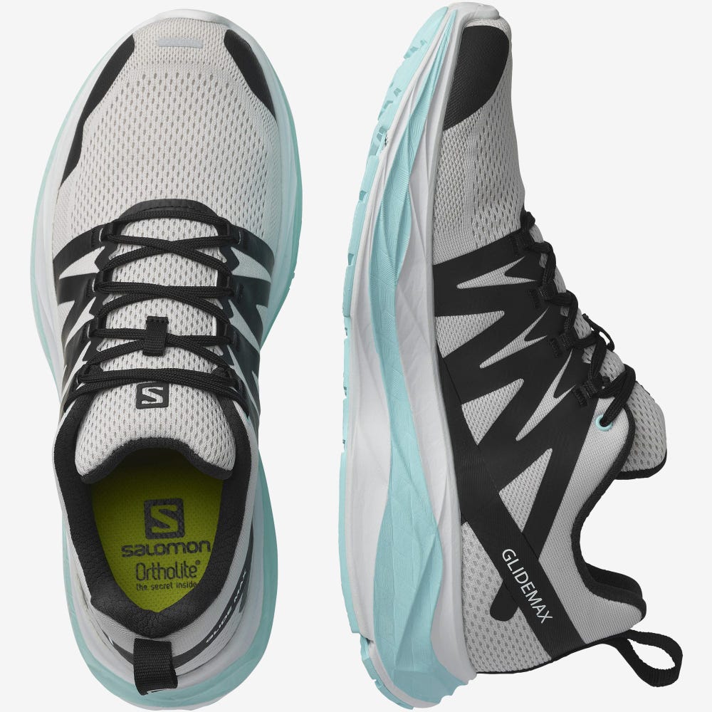 Men's Salomon GLIDE MAX Running Shoes Beige/Black/Turquoise | QHRO-01867