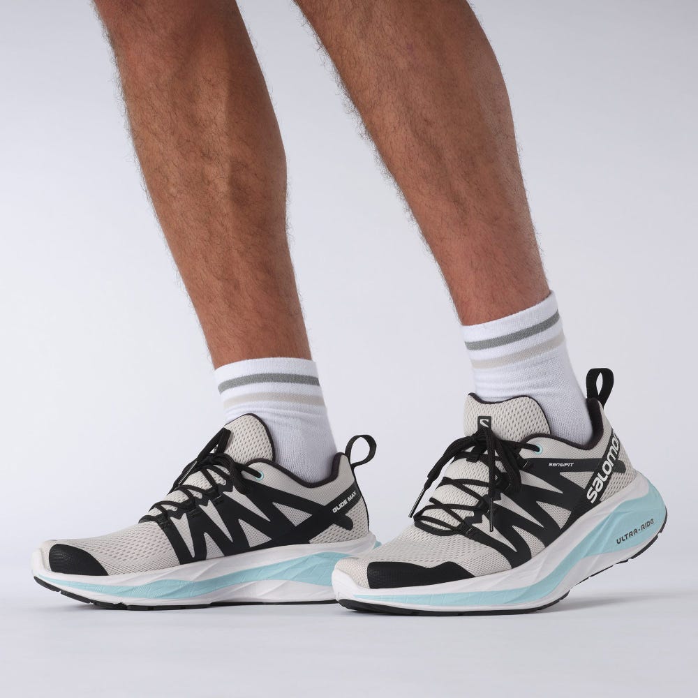 Men's Salomon GLIDE MAX Running Shoes Beige/Black/Turquoise | QHRO-01867