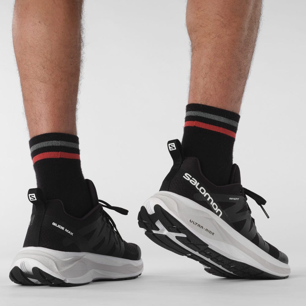 Men's Salomon GLIDE MAX Running Shoes Black/White | VAWK-58194