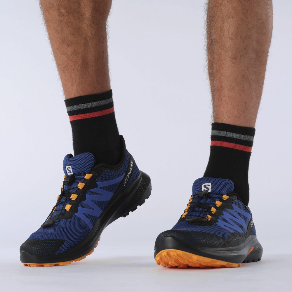 Men's Salomon HYPULSE GORE-TEX Trail Running Shoes Blue/Black/Orange | YUJB-61498