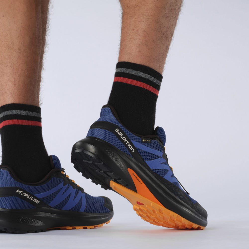Men's Salomon HYPULSE GORE-TEX Trail Running Shoes Blue/Black/Orange | YUJB-61498