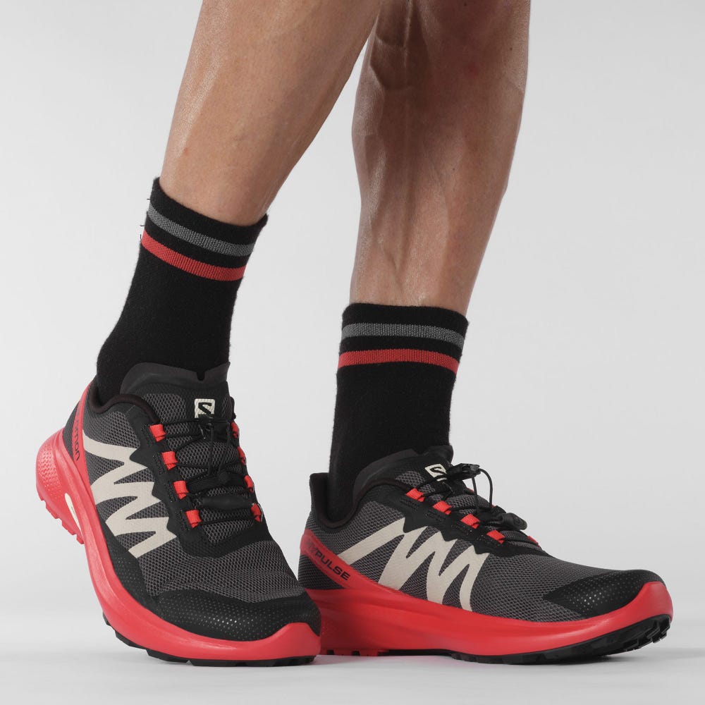 Men's Salomon HYPULSE Trail Running Shoes Grey/Red/Black | BTYC-40325