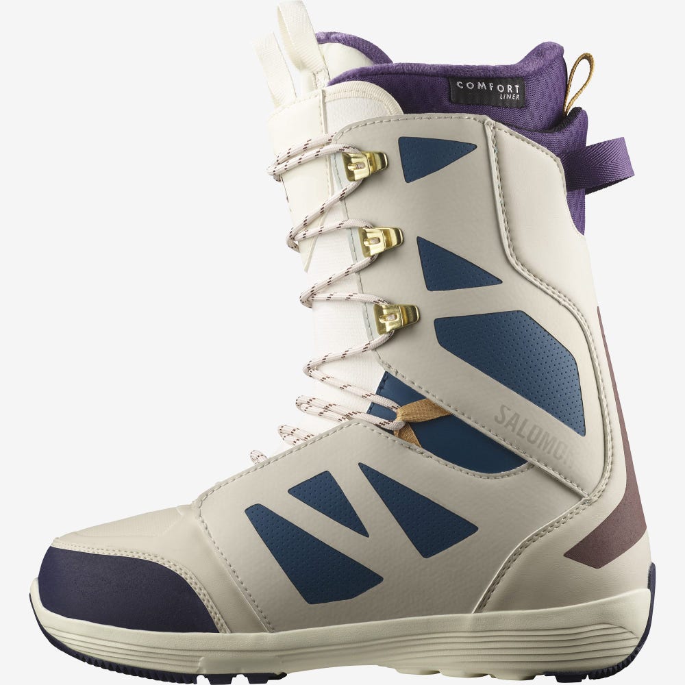 Men's Salomon LAUNCH LACE SJ BOA TEAM Snowboard Boots Beige/Purple | ZXFE-86504