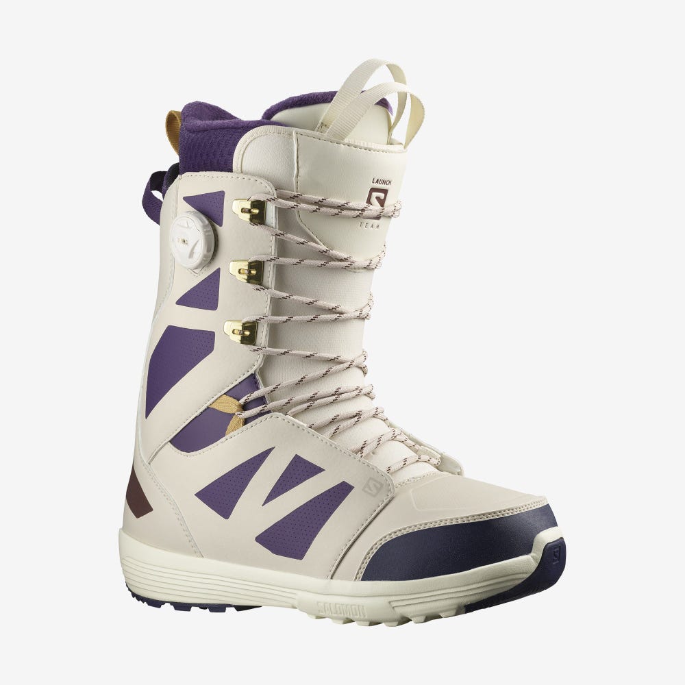 Men\'s Salomon LAUNCH LACE SJ BOA TEAM Snowboard Boots Beige/Purple | ZXFE-86504