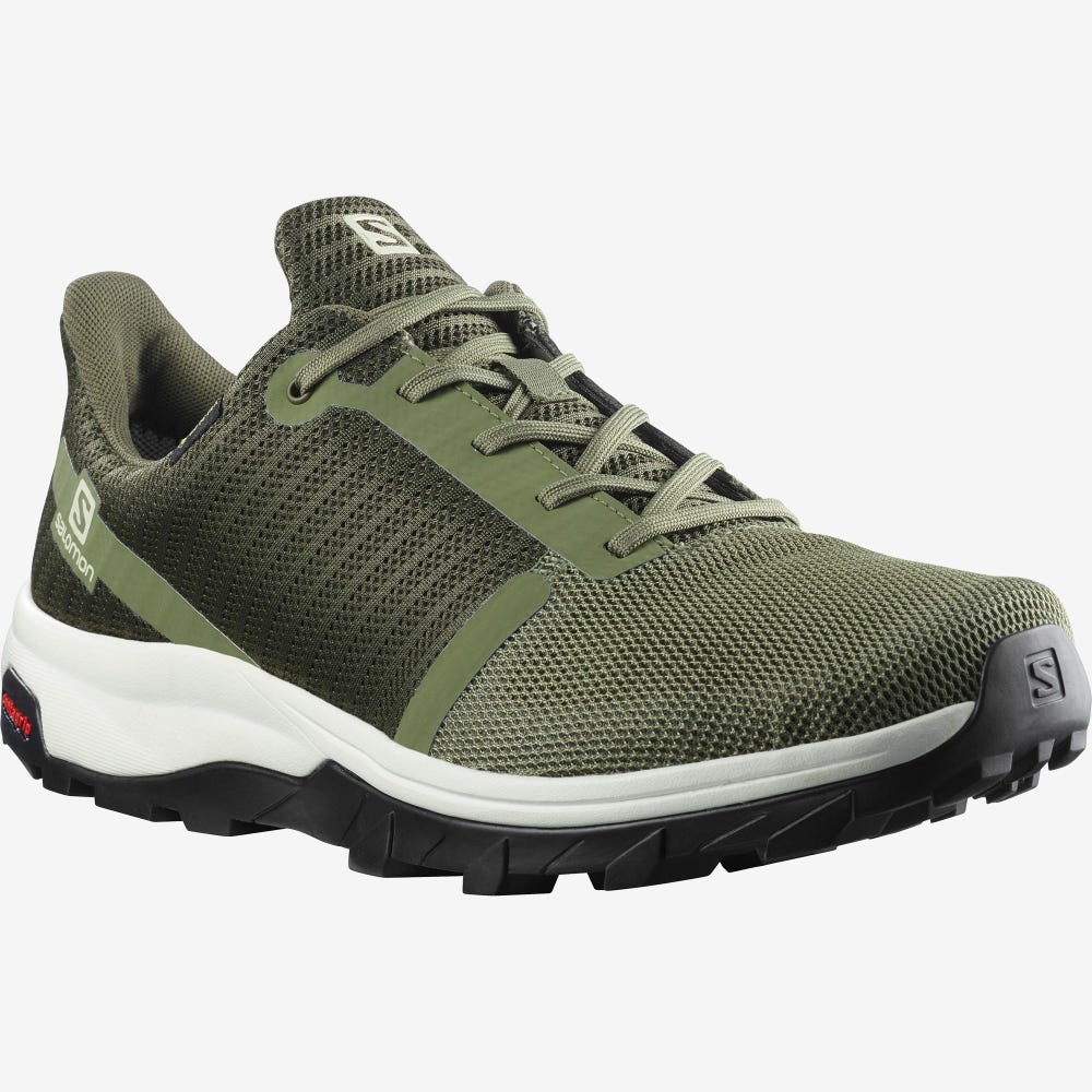 Men's Salomon OUTBOUND PRISM GORE-TEX Hiking Shoes Deep Green/Olive/Light Yellow | OBST-51429