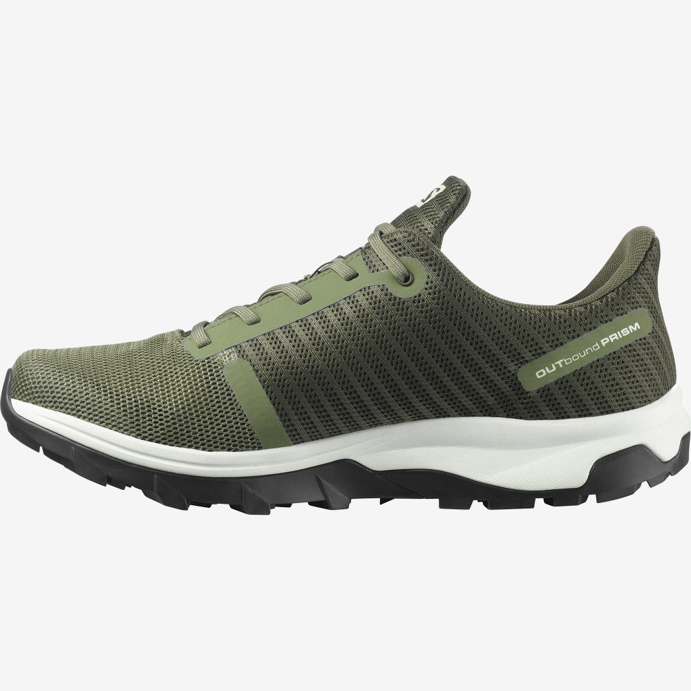 Men's Salomon OUTBOUND PRISM GORE-TEX Hiking Shoes Deep Green/Olive/Light Yellow | OBST-51429