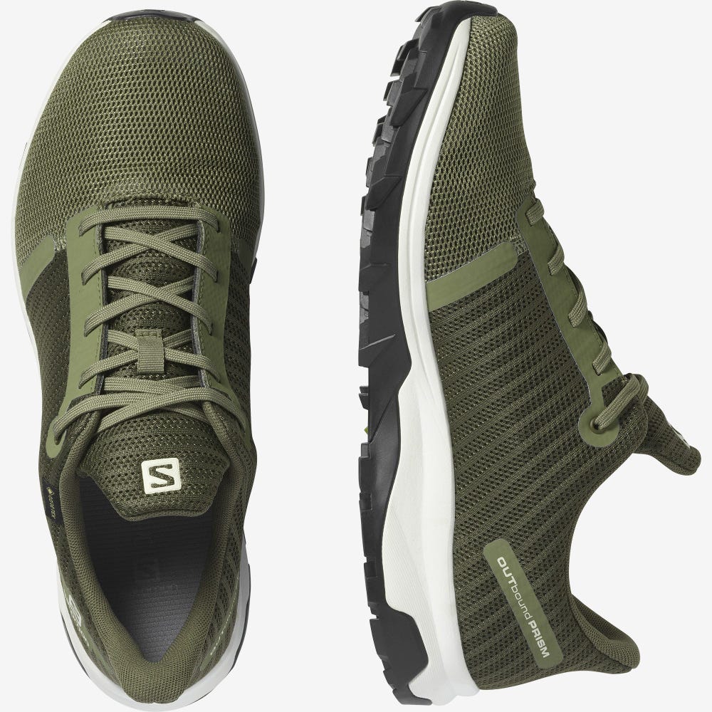 Men's Salomon OUTBOUND PRISM GORE-TEX Hiking Shoes Deep Green/Olive/Light Yellow | OBST-51429