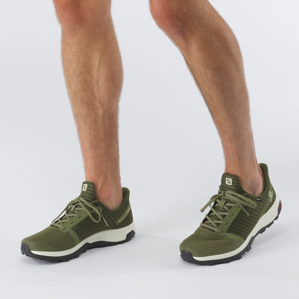 Men's Salomon OUTBOUND PRISM GORE-TEX Hiking Shoes Deep Green/Olive/Light Yellow | OBST-51429