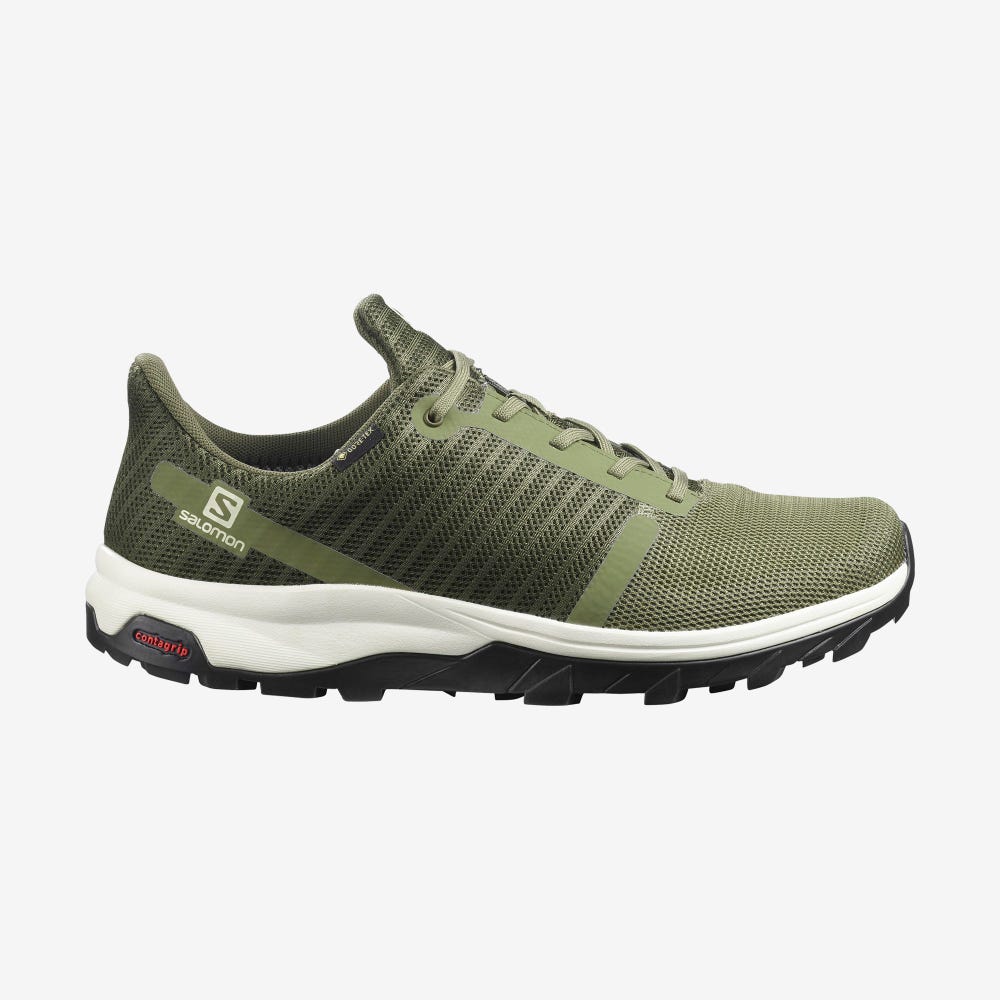 Men\'s Salomon OUTBOUND PRISM GORE-TEX Hiking Shoes Deep Green/Olive/Light Yellow | OBST-51429