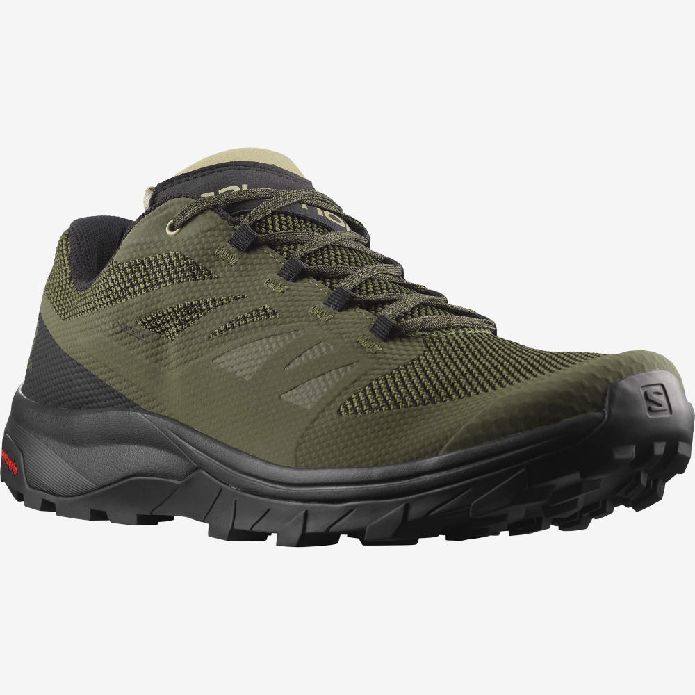 Men's Salomon OUTLINE GORE-TEX Hiking Shoes Olive/Black | HVNY-02415
