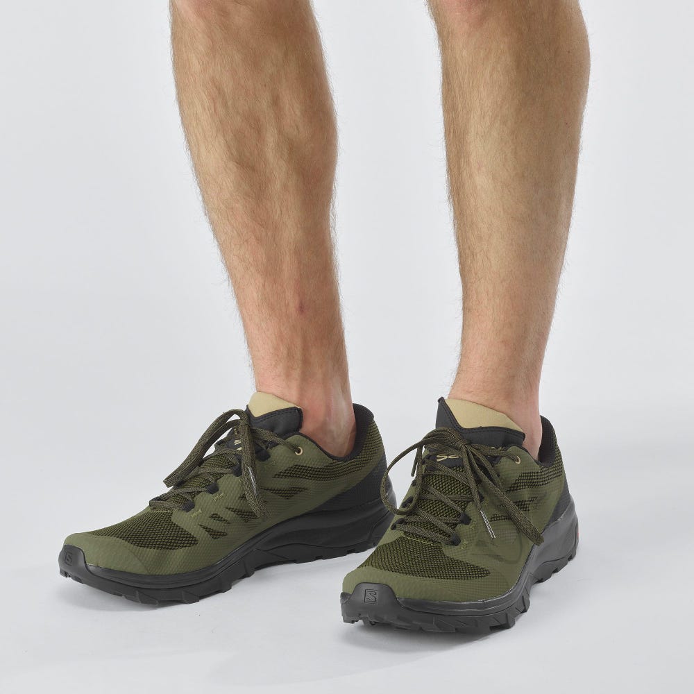 Men's Salomon OUTLINE GORE-TEX Hiking Shoes Olive/Black | HVNY-02415
