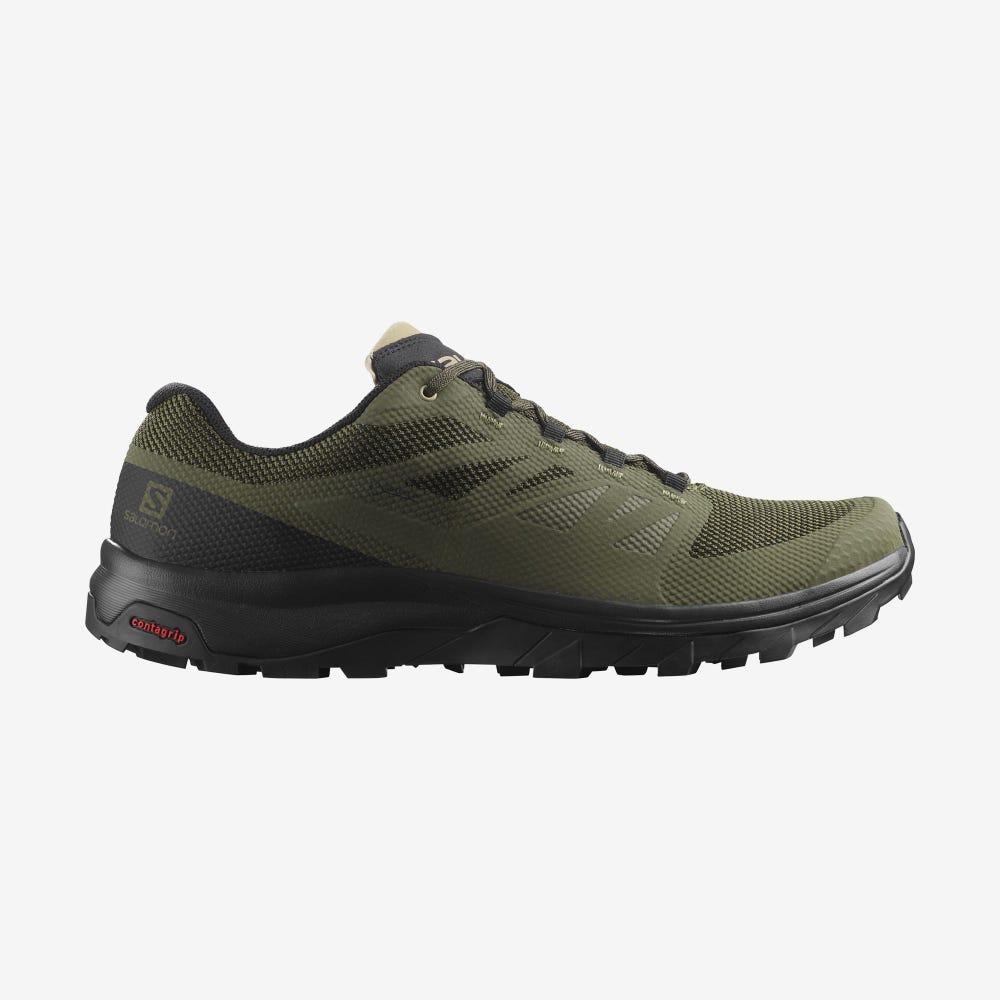 Men\'s Salomon OUTLINE GORE-TEX Hiking Shoes Olive/Black | HVNY-02415