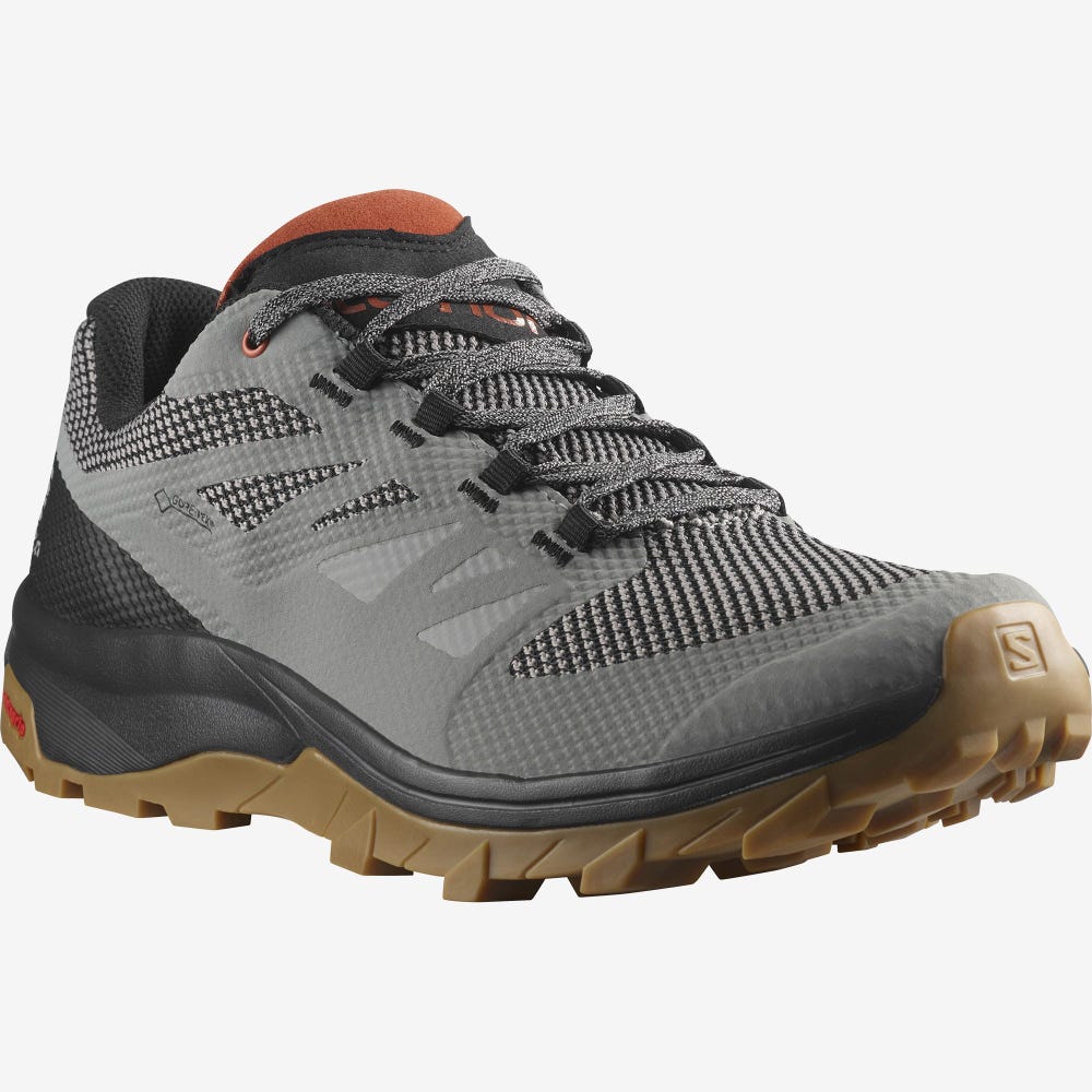 Men's Salomon OUTLINE GORE-TEX Hiking Shoes Grey/Black/Dark Red | PJCH-68432