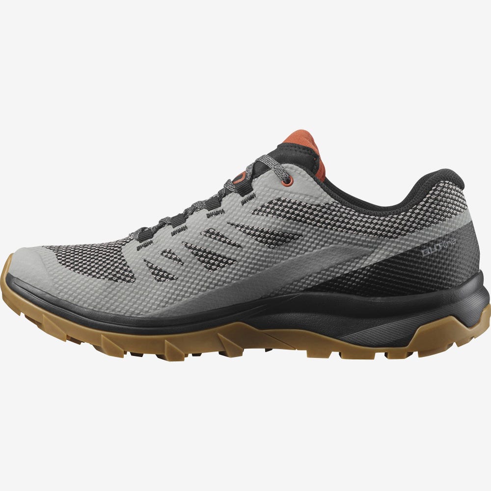 Men's Salomon OUTLINE GORE-TEX Hiking Shoes Grey/Black/Dark Red | PJCH-68432