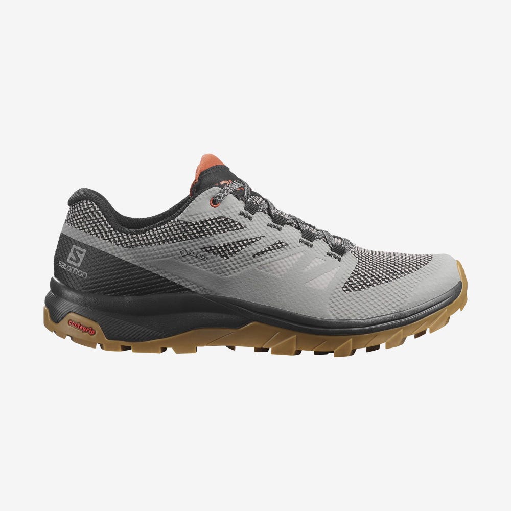 Men\'s Salomon OUTLINE GORE-TEX Hiking Shoes Grey/Black/Dark Red | PJCH-68432