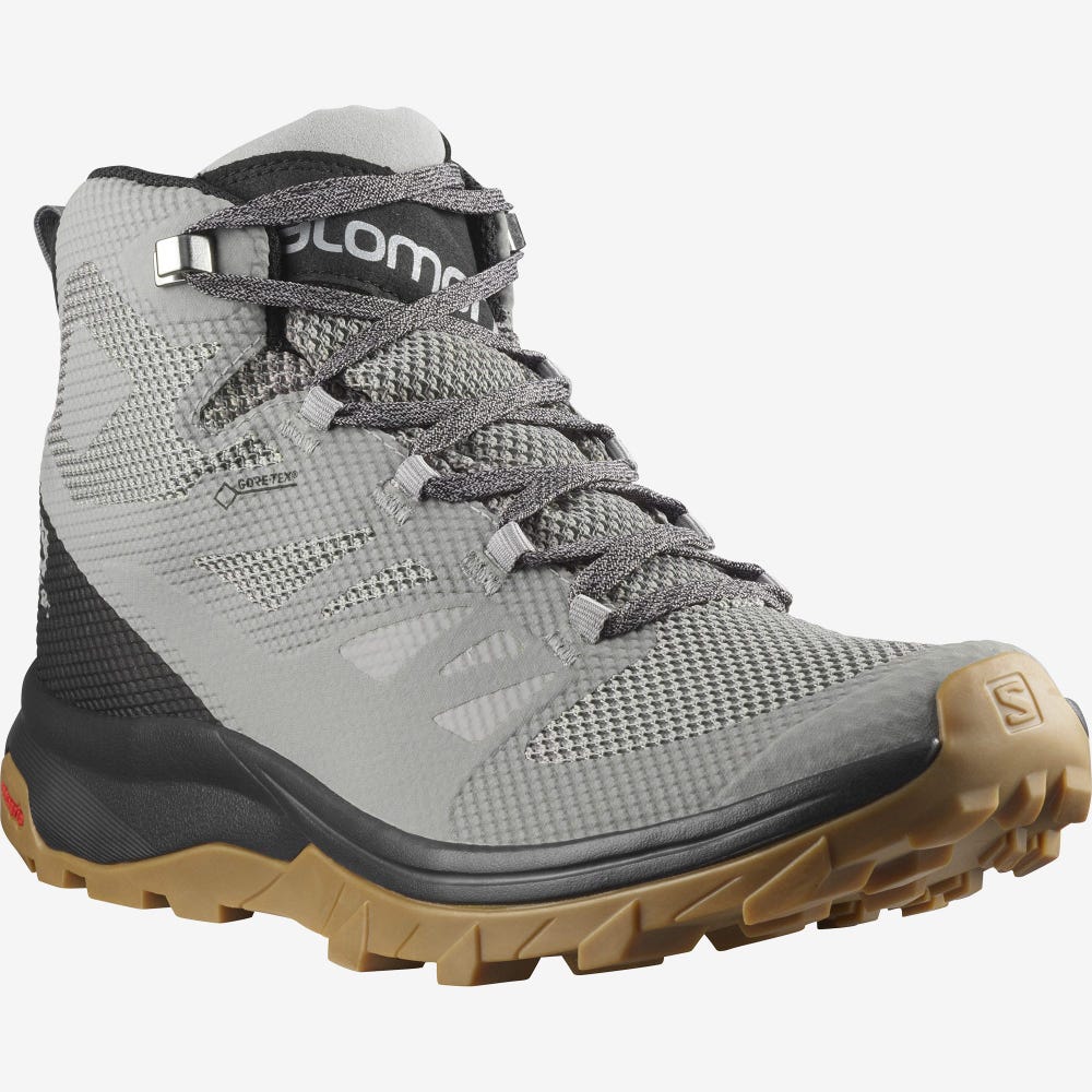 Men's Salomon OUTLINE MID GORE-TEX Hiking Boots Grey/Black | JBDY-72504