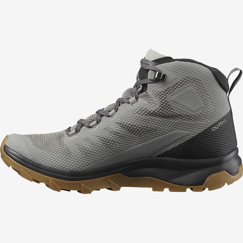 Men's Salomon OUTLINE MID GORE-TEX Hiking Boots Grey/Black | JBDY-72504