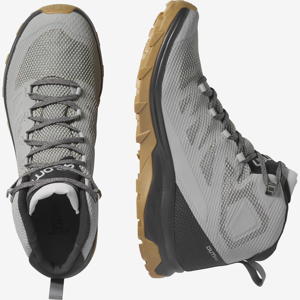 Men's Salomon OUTLINE MID GORE-TEX Hiking Boots Grey/Black | JBDY-72504