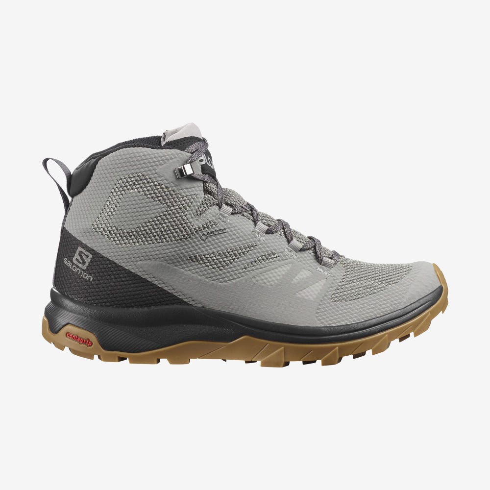 Men\'s Salomon OUTLINE MID GORE-TEX Hiking Boots Grey/Black | JBDY-72504