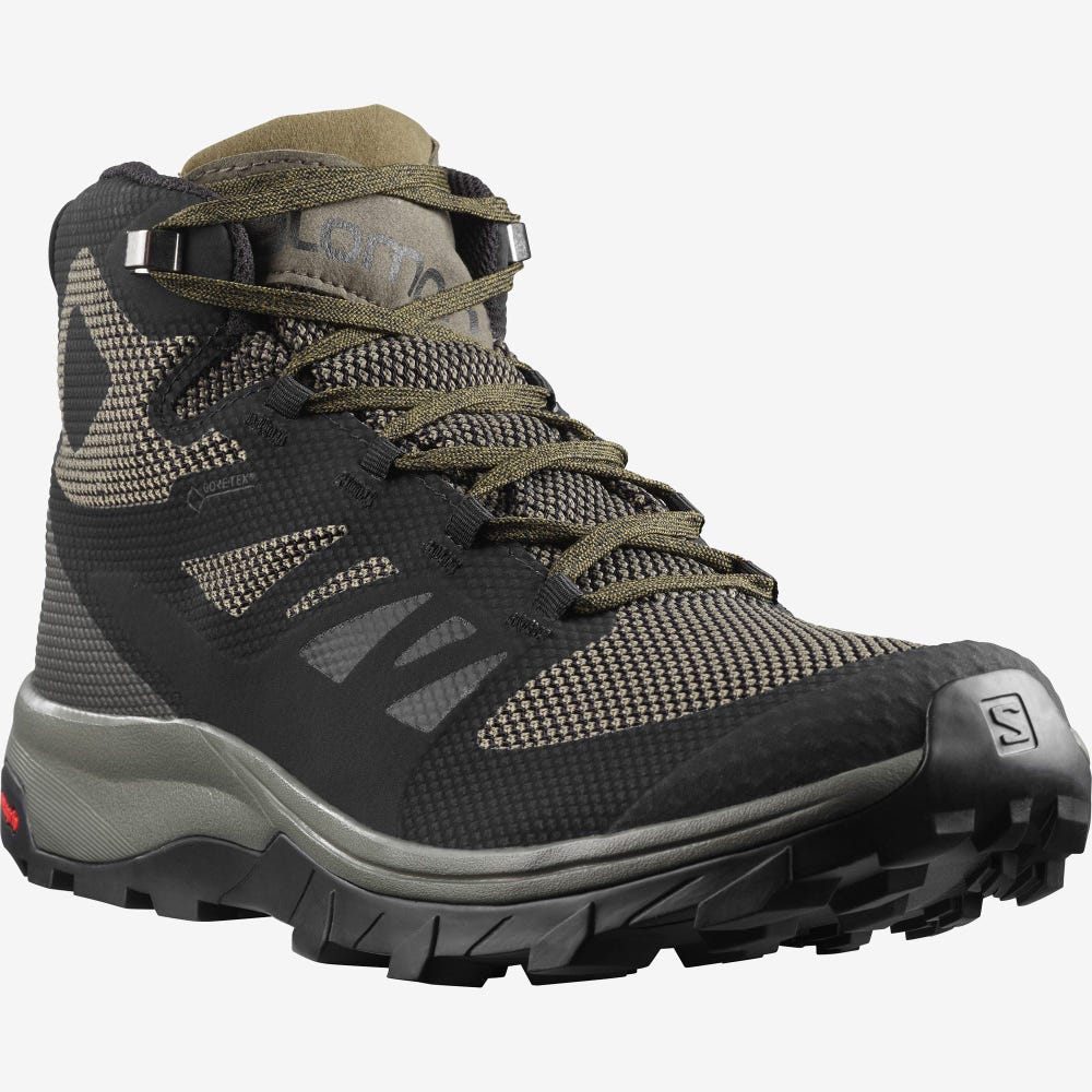 Men's Salomon OUTLINE MID GORE-TEX Hiking Boots Black/Brown | NADP-92648