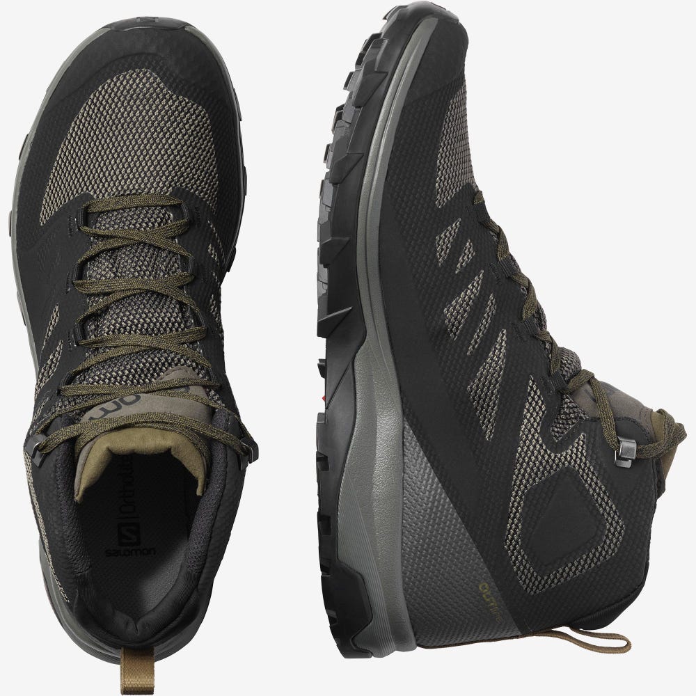 Men's Salomon OUTLINE MID GORE-TEX Hiking Boots Black/Brown | NADP-92648