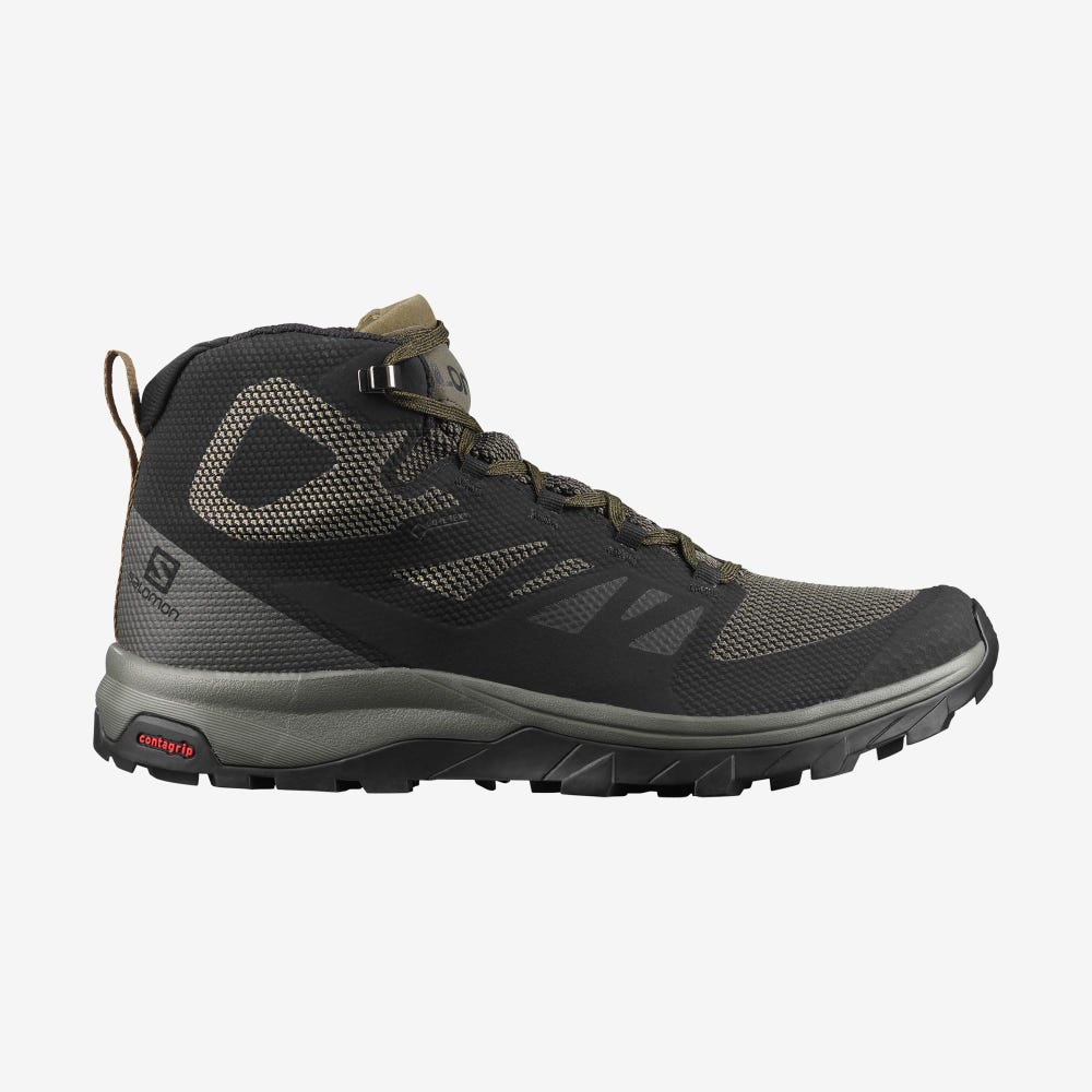 Men\'s Salomon OUTLINE MID GORE-TEX Hiking Boots Black/Brown | NADP-92648
