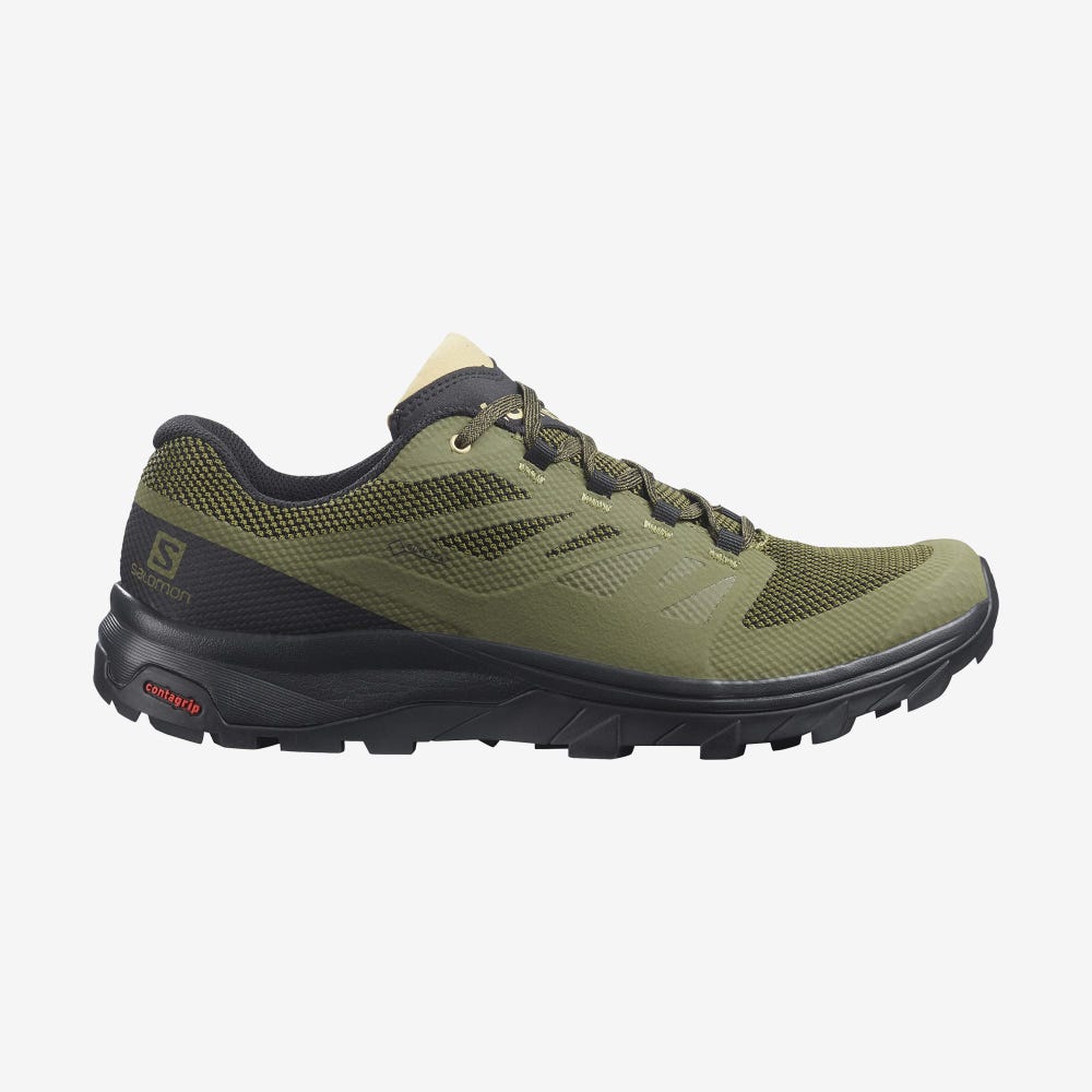 Men\'s Salomon OUTLINE WIDE GORE-TEX Hiking Shoes Olive/Black | BNEH-16548
