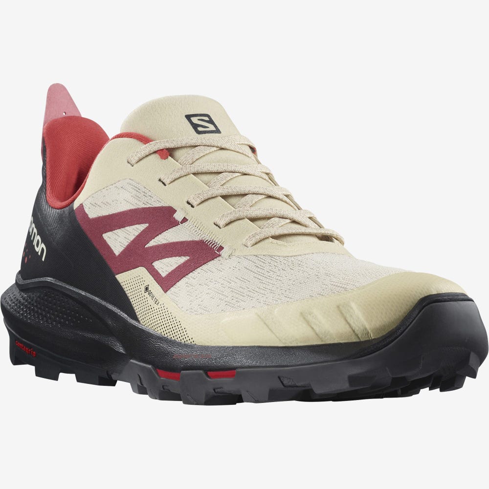 Men's Salomon OUTPULSE GORE-TEX Hiking Shoes Brown/Black/Red | ZGUX-52897
